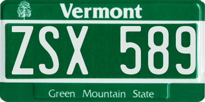 VT license plate ZSX589