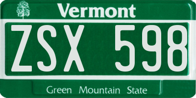 VT license plate ZSX598