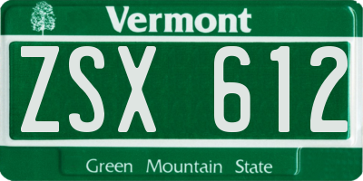 VT license plate ZSX612