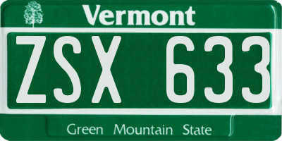 VT license plate ZSX633