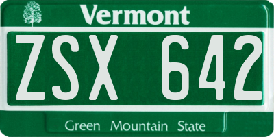 VT license plate ZSX642