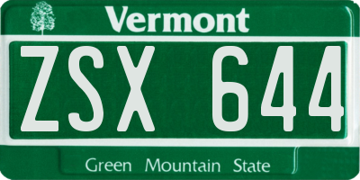 VT license plate ZSX644