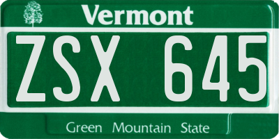 VT license plate ZSX645