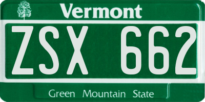 VT license plate ZSX662