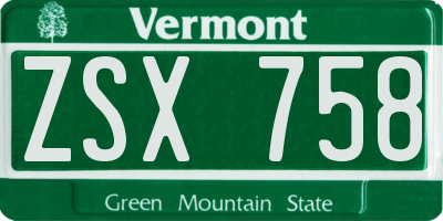 VT license plate ZSX758