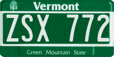 VT license plate ZSX772