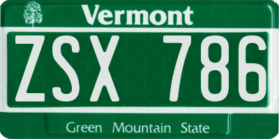 VT license plate ZSX786