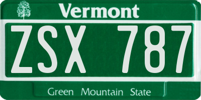 VT license plate ZSX787
