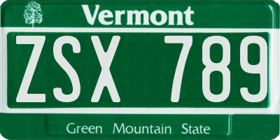VT license plate ZSX789