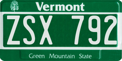 VT license plate ZSX792
