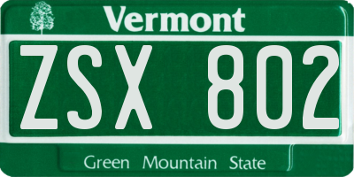 VT license plate ZSX802
