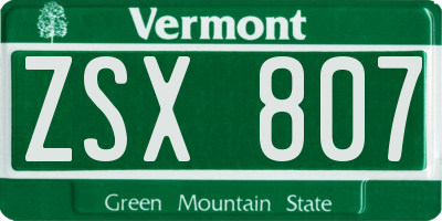 VT license plate ZSX807