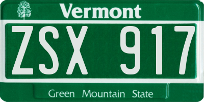VT license plate ZSX917