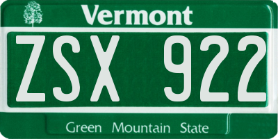 VT license plate ZSX922