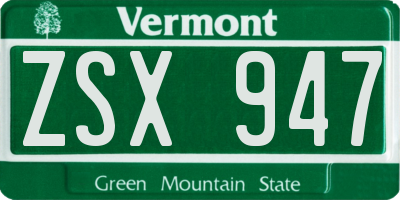 VT license plate ZSX947