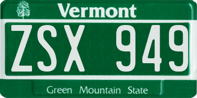 VT license plate ZSX949