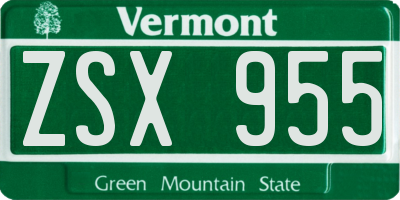 VT license plate ZSX955
