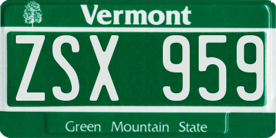 VT license plate ZSX959