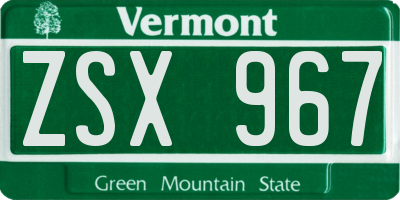 VT license plate ZSX967