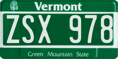 VT license plate ZSX978