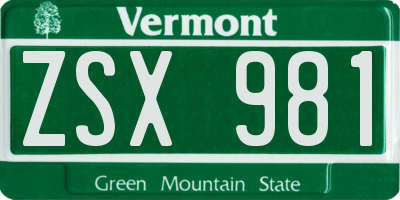 VT license plate ZSX981