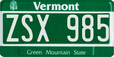 VT license plate ZSX985