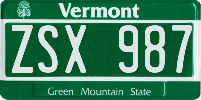 VT license plate ZSX987