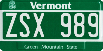 VT license plate ZSX989