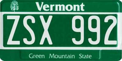VT license plate ZSX992