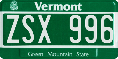 VT license plate ZSX996