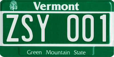 VT license plate ZSY001