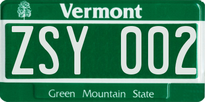 VT license plate ZSY002