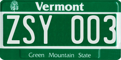 VT license plate ZSY003
