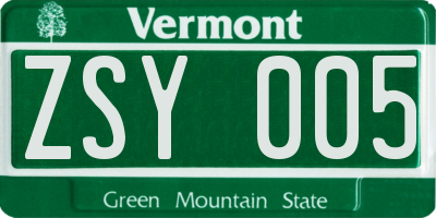 VT license plate ZSY005