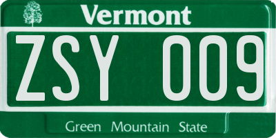 VT license plate ZSY009