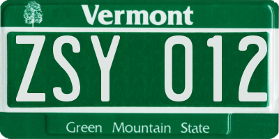 VT license plate ZSY012
