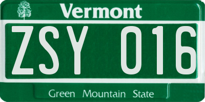 VT license plate ZSY016
