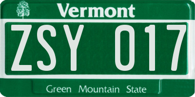 VT license plate ZSY017