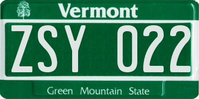 VT license plate ZSY022