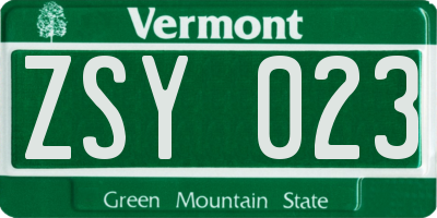 VT license plate ZSY023