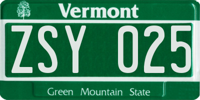 VT license plate ZSY025