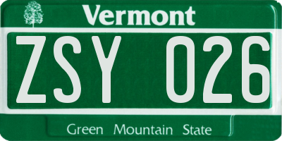 VT license plate ZSY026