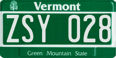 VT license plate ZSY028