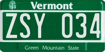 VT license plate ZSY034
