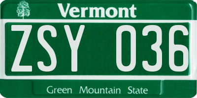 VT license plate ZSY036