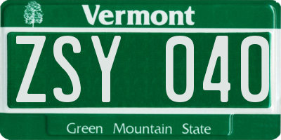 VT license plate ZSY040