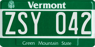 VT license plate ZSY042