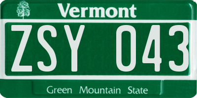 VT license plate ZSY043