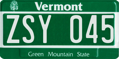 VT license plate ZSY045