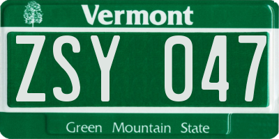VT license plate ZSY047